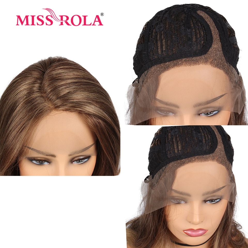 Miss Rola Lange Golvend Ombre Bruin Synthetische Lace Front Pruik Voor Zwarte Vrouwen Pruik 150% Dichtheid 22 Inch Hittebestendige fiber