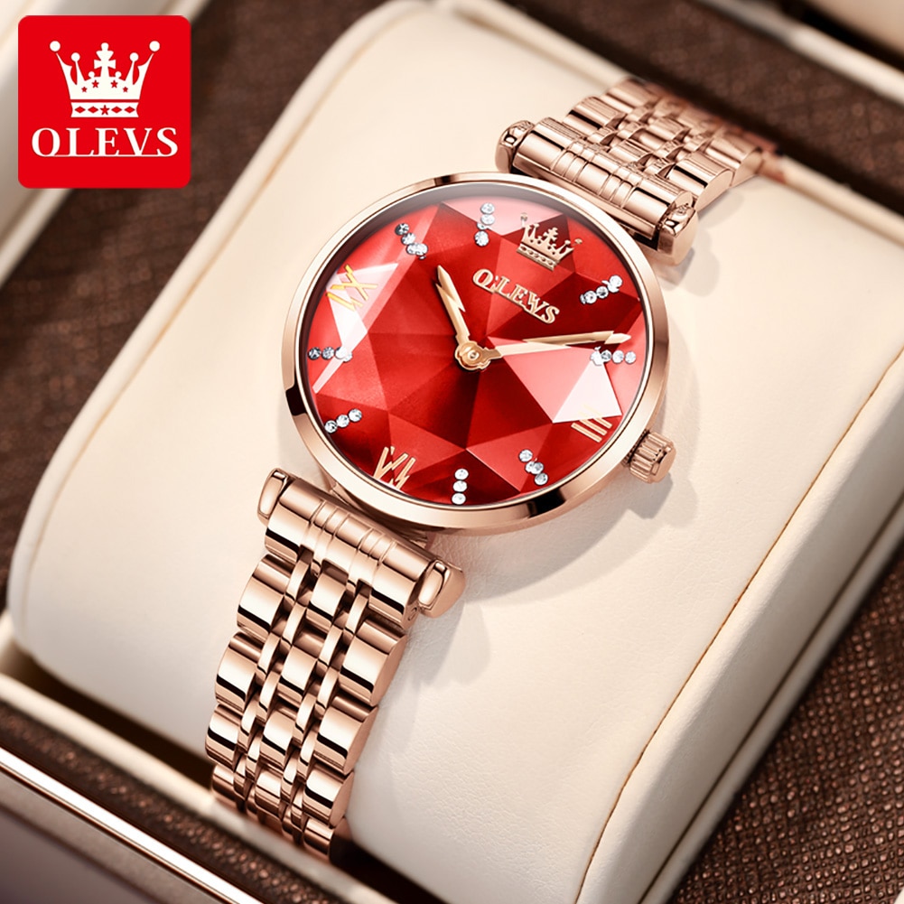 Luxe Vrouwen Horloge Rose Goud Rvs Waterdicht Dameshorloge Rode Jurk Vrouw Polshorloge Cadeau Voor Vrouw Montre Femme