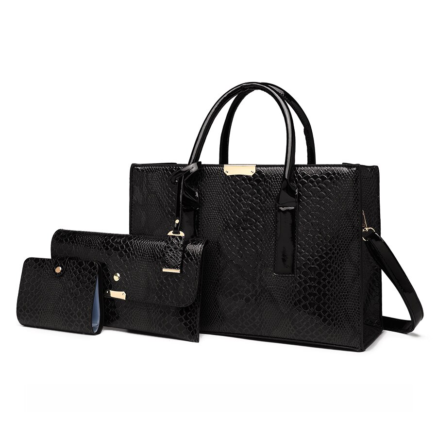 Bolso de piel sintética de para mujer, 3 piezas, bandolera de , informal: balck three pieces