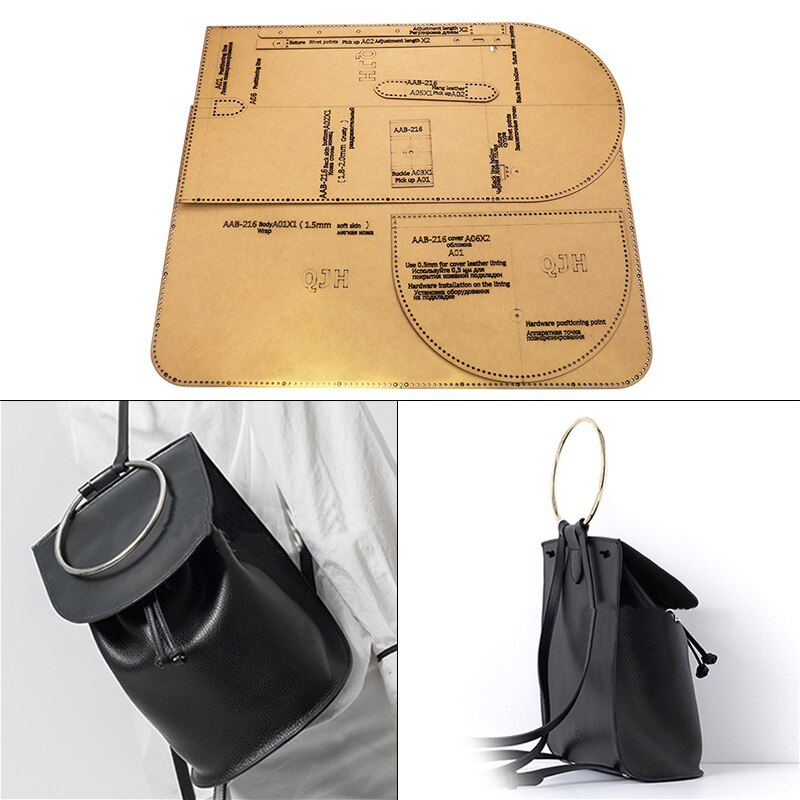 Leather Craft Personality Modern Ladies Backpack Sewing Pattern DIY Kraft Paper Template 18*25cm
