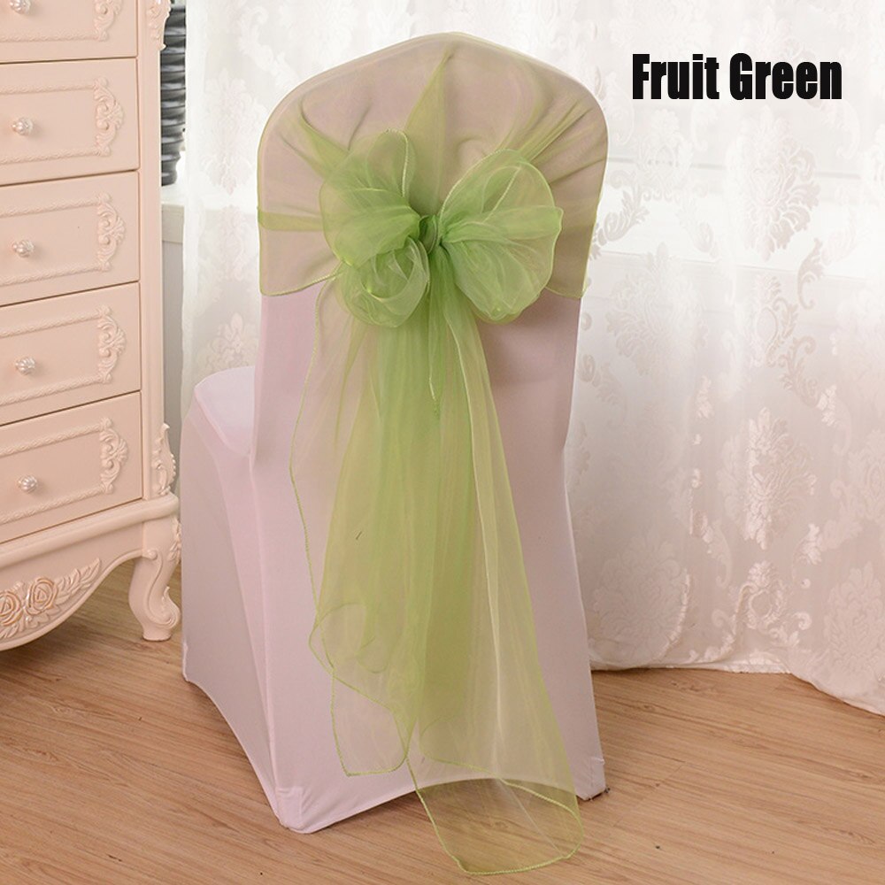 25 stuks/partij 60 x 275cm rood roze wit 16 kleuren organza stof strik stoel sjerp voor bruiloft feest evenement banket decoratie: Fruitgroen