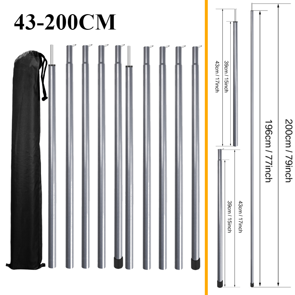 Tent Poles Camping Poles for Tarp Awning Canopy Shelter Sun Sail Tarpaulin Headroom Galvanized Steel Adjustable Telescoping Rods: Blue