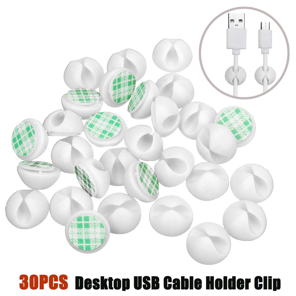 30pcs Car Desk Wall USB Wire Cable Line Fastener Clip Clips Holders Organizer Retainer Clamp Clamps Tie Lines Fixed: White