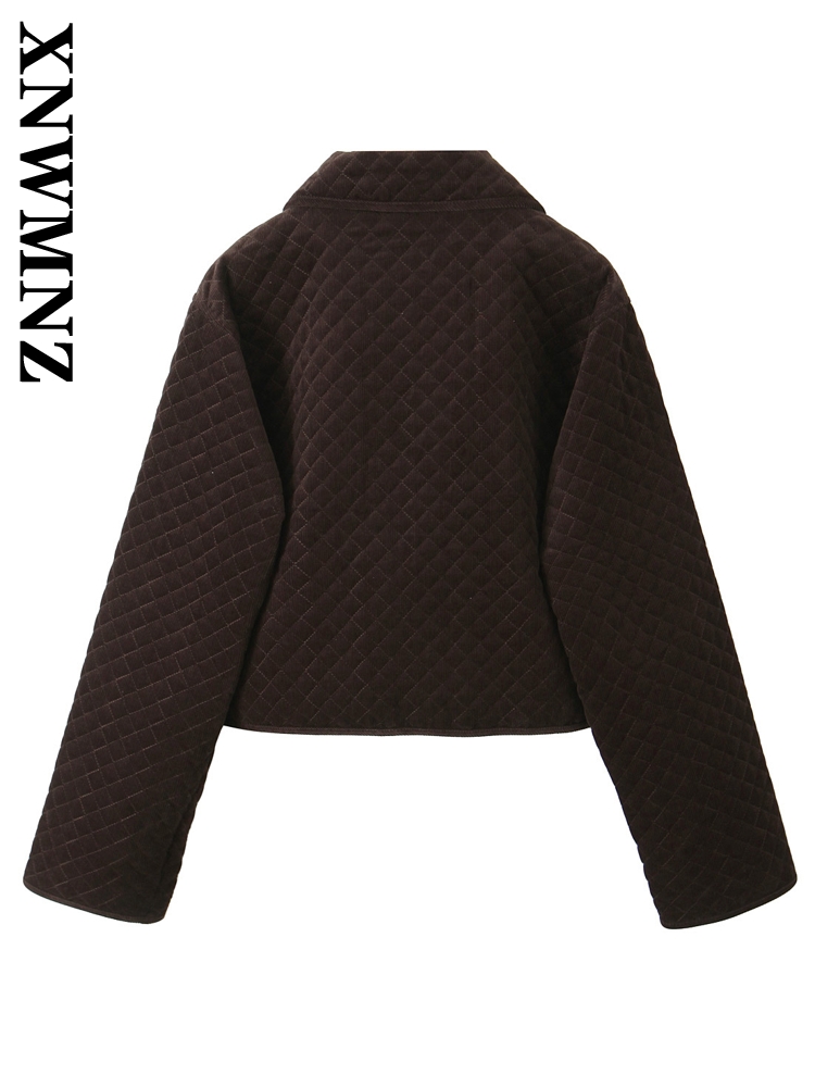 XNWMNZ 2024 Herfst Vrouwelijke Klassieke Turn-down Kraag Corduroy Jas Bovenkleding Woon-werkverkeer Vrouw Lange Mouw Jas Ruches top