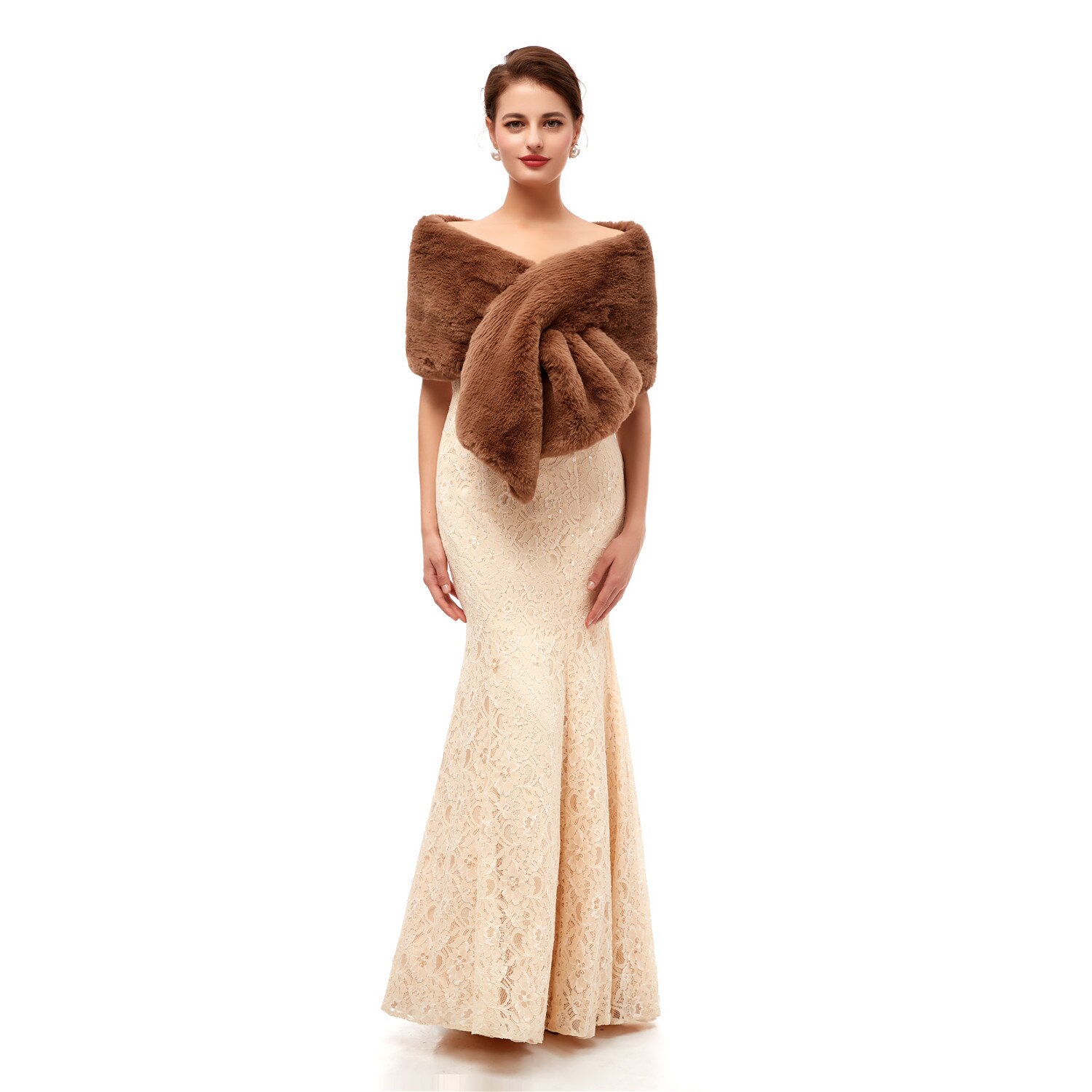 Bont Sjaal Bruiloft Wrap Vrouwen Winter 3/4 Lengte Mouwen Bridal Wraps Warm Bont Boleros Bridal Jacket Avond jas: 135