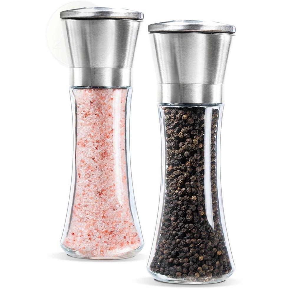 Stainless Steel Salt And Pepper Grinder Shakers Glass Body Spice Salt And Pepper Adjustable Manual Pepper Grinding Mill: Default Title