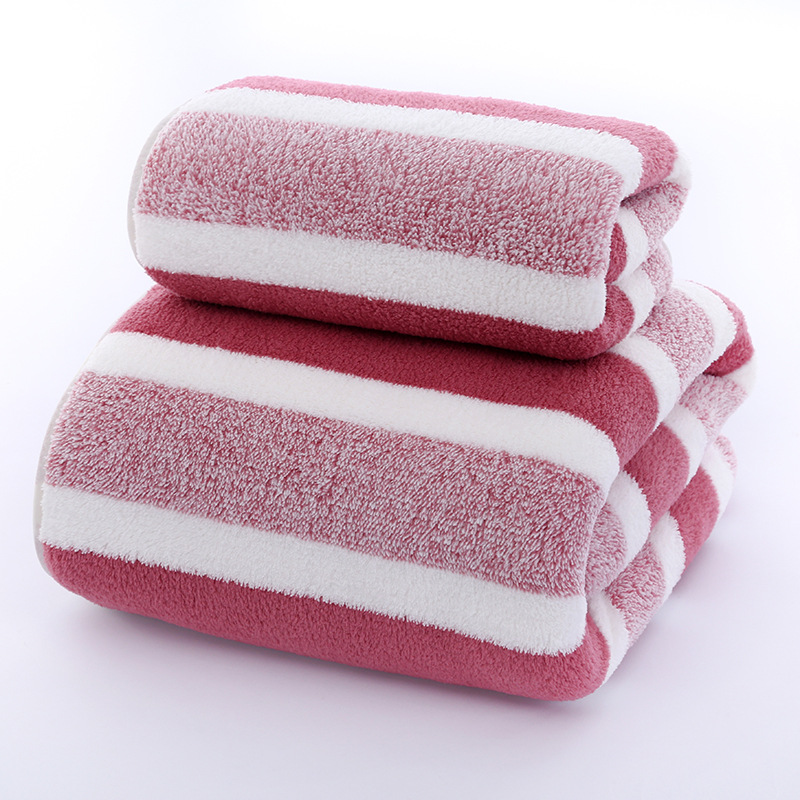 Stripete mønster håndklesett mykt håndkle badehåndkle hurtigtørkende absorberende håndklær til badet: 70 x 140cm / Rosa