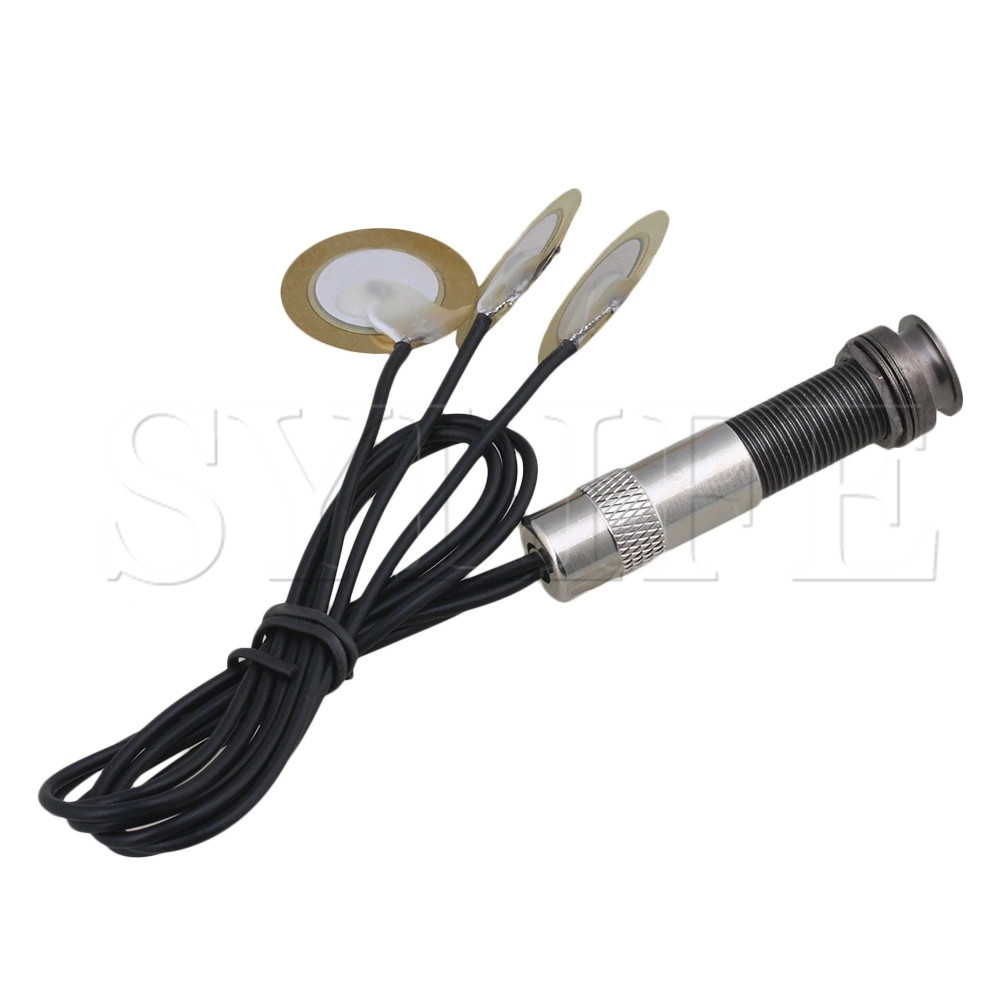 3 Sensor Gitaar Piezo Contact Microfoon Pickup Zwart Met 6.35Mm Jack