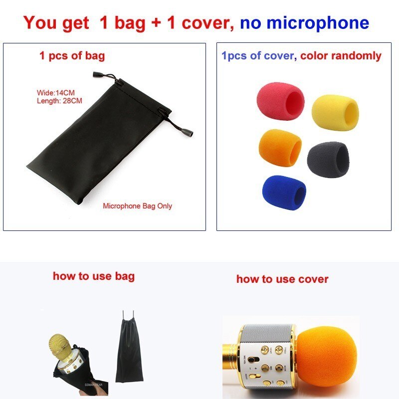 100% Originele Wster WS-858 Draadloze Karaoke Microfoon 5 Magic Stemmen Wisselaar Bluetooth Zingen Mic Speaker Voor Telefoon Computer: BAGCover