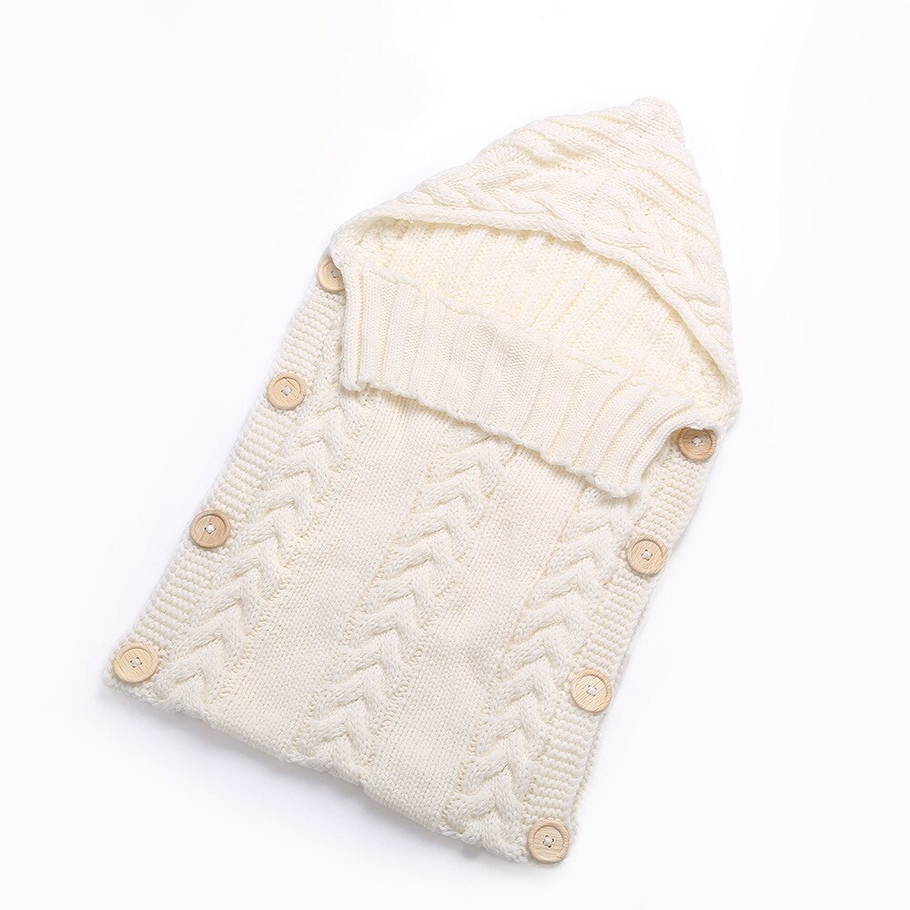 Herfst En Winter Zuigeling Breiwol Knoppen Slaapzakken Kinderkleding Ontvangen Dekens: white