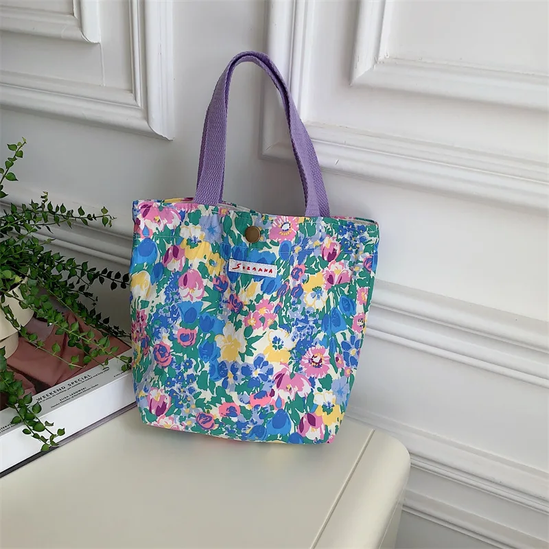 Dames Schoonheid Bloem Canvas Tas Buiten Winkelen Toilettas Telefoon Oagnzier Opbergzakken Koreaanse Doek Handtassen Lunchbox Bento Tas: Khaki