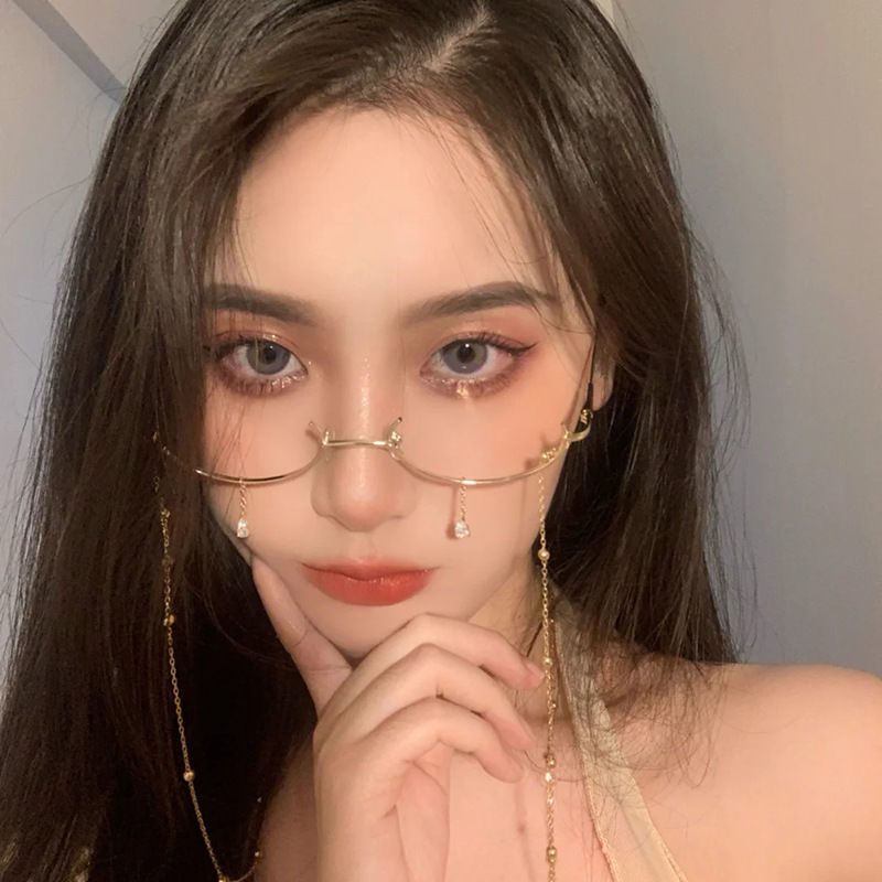 Half-frame Glasses Without Lens Glasses Frame with Chain Women Accessories Metal Chain Eyes Glasses Face Jewelry: TU121085ZGD