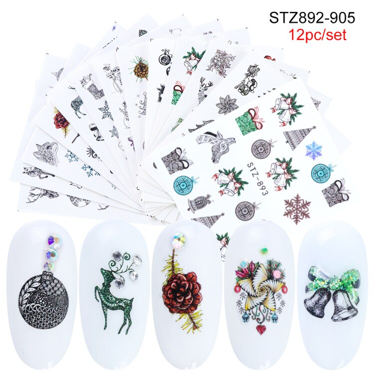 12 Stuks Jaar Stickers Voor Nagels Water Transfer Decals Manicure Art Decoratie Nail Sliders LASTZ892-905: STZ892-905 12pcs