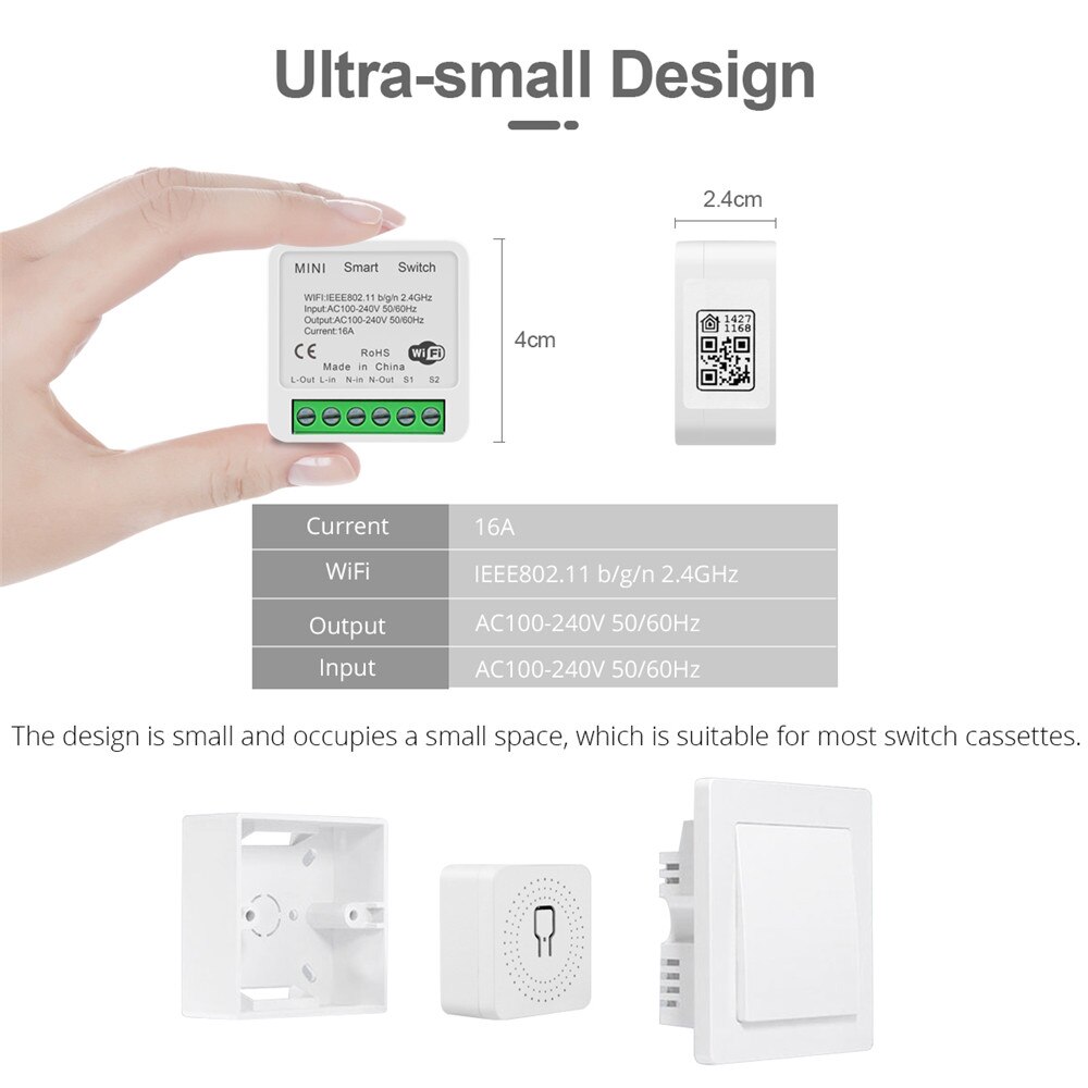 Homekit Mini Smart WiFi Breaker Home DIY Relay Switch Automation Module 16A 2 Way Timing Voice Control With Alexa Google Home