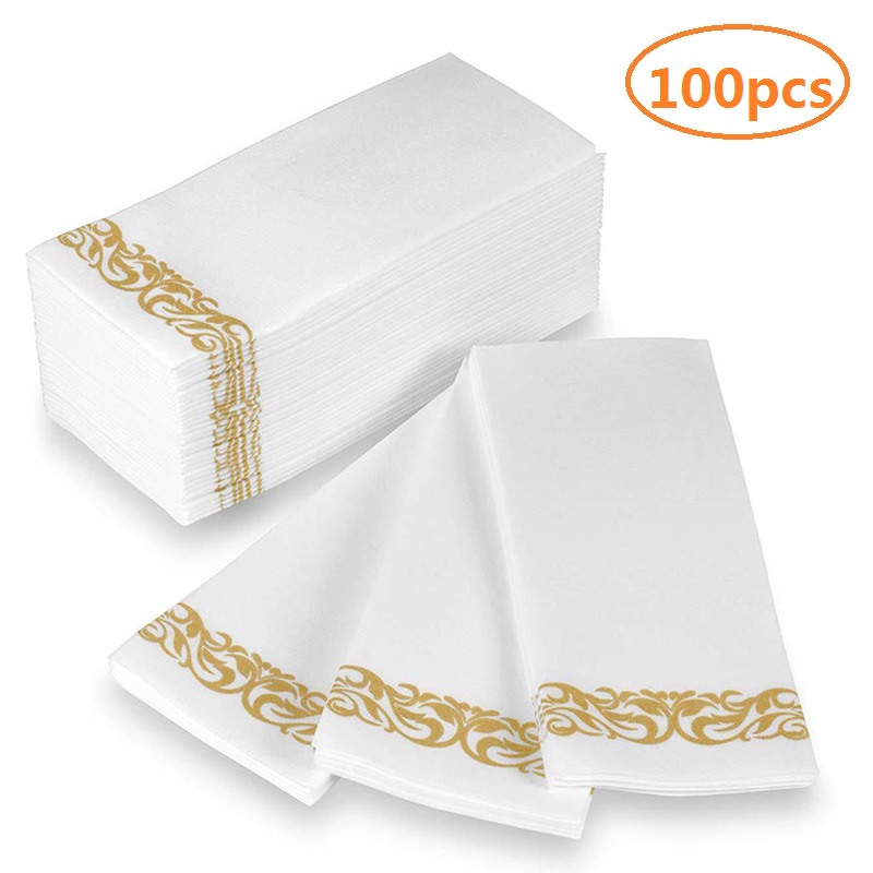 25-100pcs Soft Absorbent Disposable Hand Towels Linen-Feel Paper Hand Towels Durable Decorative Bathroom Hand Napkins Parties: 100 Gold Tissue