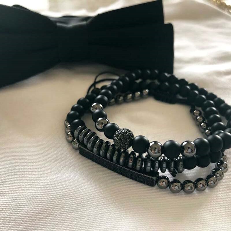 noir CZ hommes Bracelet Homme Bracelet ensemble breloque classique pierre naturelle cuivre boule perlée Bracelets