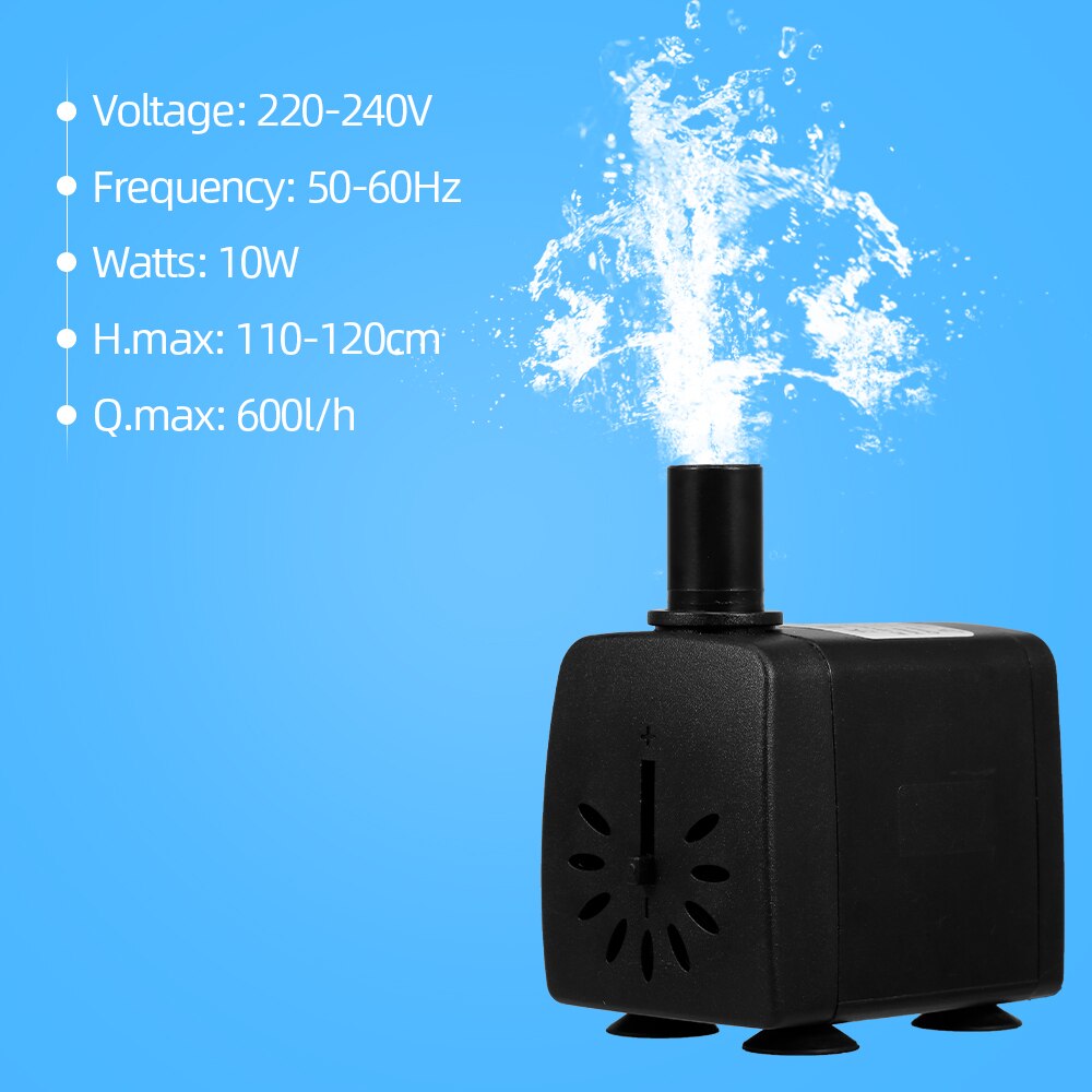 IP68 Waterproof Fountain Pump 10W Ultra-quiet USB Water Pump with Power Cord for Aquarium Fish Tank