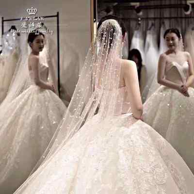 Long 2m 3m 4m mariée mariage voiles Tulle étoilé perles luxe voiles pour mariées voile mariage Velo de novia perles Long