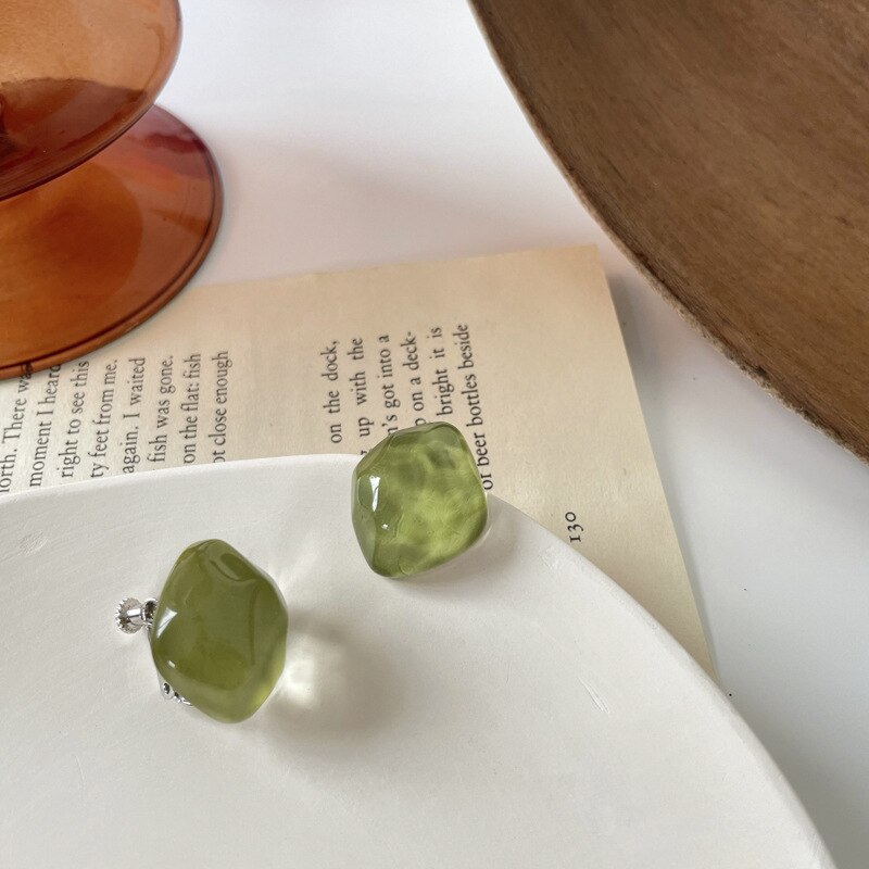 Boucles d'oreilles en acrylique Macaron Transparent, carré irrégulier géométrique, Simple résine pierre en forme de cœur, boucles d'oreilles sans Piercing: square green clip