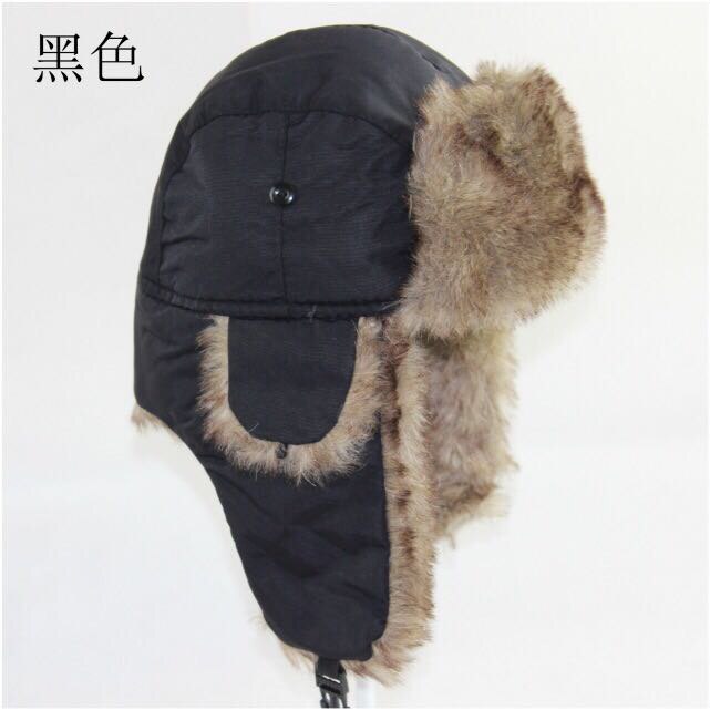 Brand Unisex Trapper Bomber Warm Russian Trooper EAR FLAPS Winter Ski Hat Men Women Cap Bomber Hats: Black