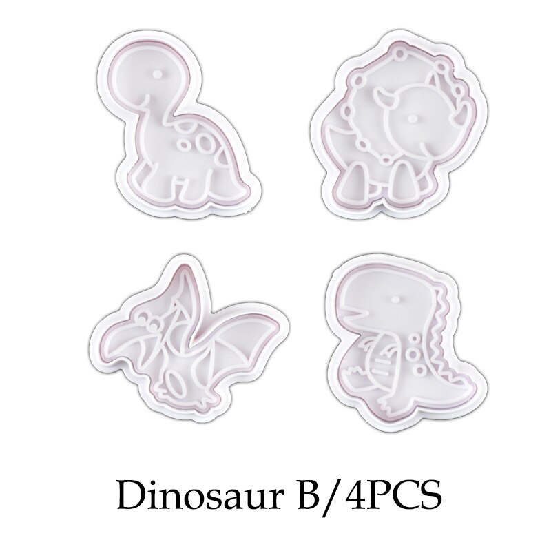 4Pcs Dinosaurus Cookies Cutter Mold Dinosaurus Biscuit Embossing Mould Sugar Craft Dessert Bakken Siliconen Mal Voor Zeep Chocolade: B 4PCS