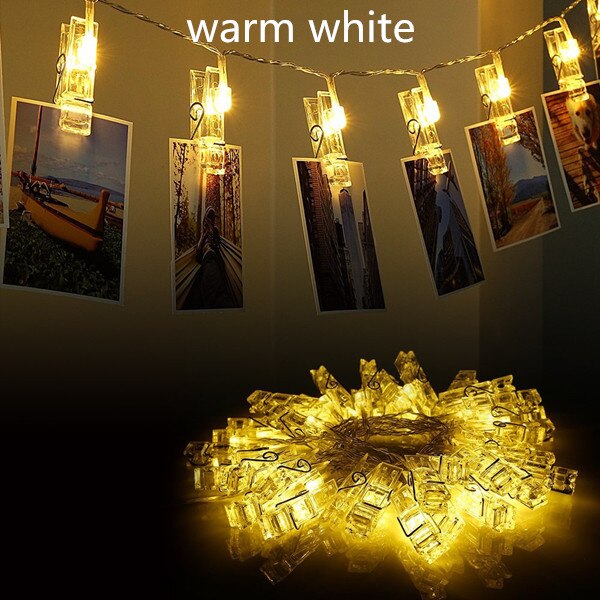Guirlande lumineuse à Clip pour Photo, guirlande lumineuse à batterie, 20/50led, LED v, pour l'extérieur, décoration de noël, fête, mariage, noël: Warm White / EU 220v 5m 20led