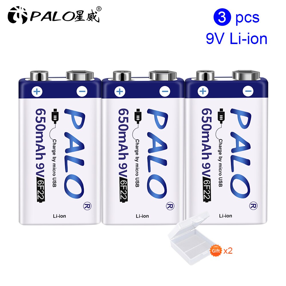 PALO 100% original 6f22 usb battery 9v rechargeable battery li ion ithium ion for Thermometer microphone: 3pcs