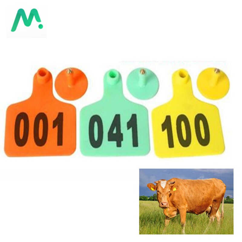 100Pcs Farm Livestock Cattle Ear Tag No. 001-100 Cow Ear Signage Tag Copper Head Earrings Animal Digital Identification Card