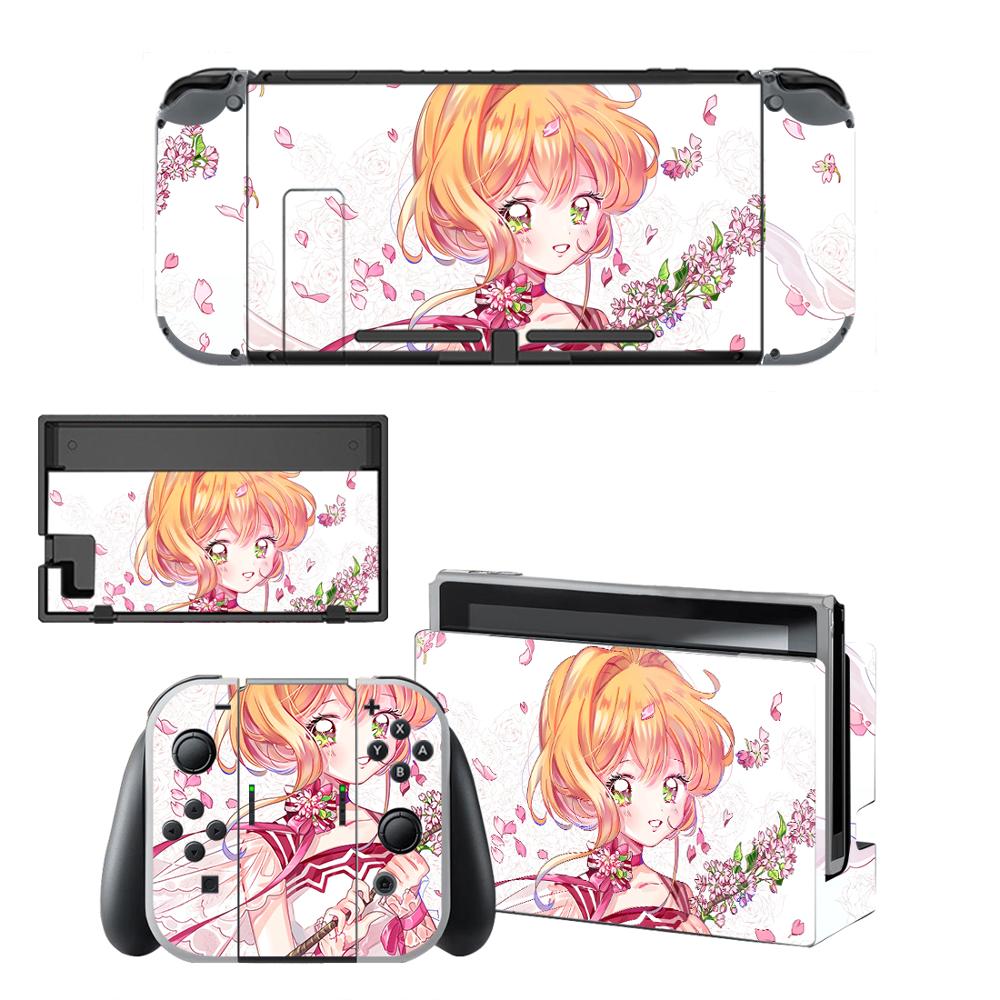 Pegatina protectora de piel de vinilo para consola Nintendo Switch NS, Captor Sakura Skins + controlador + soporte de soporte: KQBYSNS0126