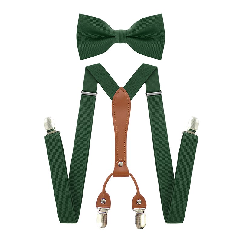 6 Set Men's Suspenders & Bow Tie Combo - Y-Back Adjustable Elastic Suspenders With Matching Bow Ties