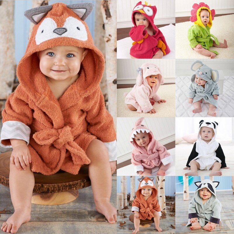 Loozykit Cute Boy Girl Animal Ears Bathrobe Hooded Bath Robes Towel Infant Baby Long Sleeve Hoodies Belt Bathing Robes Sleepwear