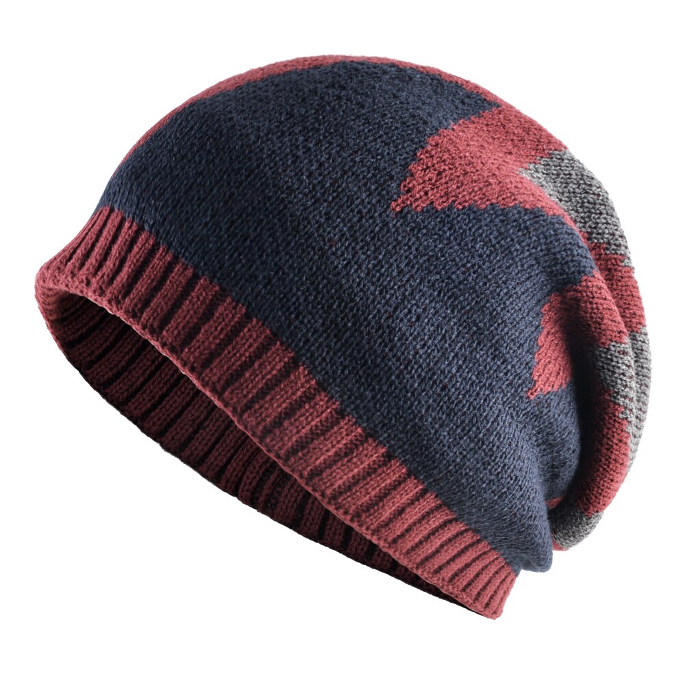 Vinter menns beanies varm strikket fargetilpasning panseret caps hofte hopp skullies lue menn tykk uformelt strikket gorras: Rød