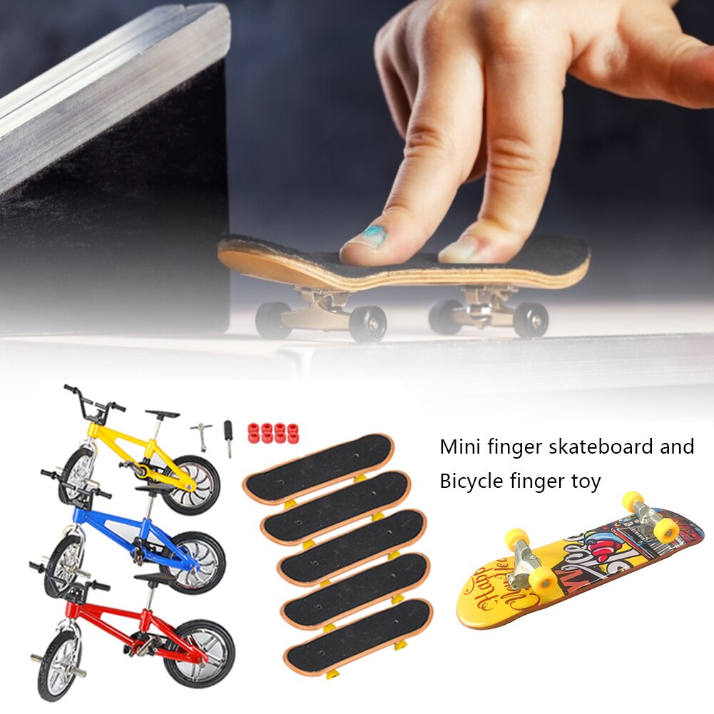 Mini Finger Skateboards And Bikes Set Finger Toys Fingerboards With Replacement Wheels Tools For Children