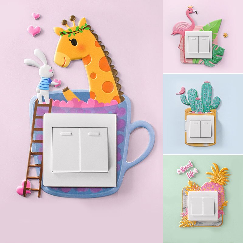 Cartoon Animal Switch cover Room Decor 3D Silicone On-off Switch Sticker Luminous Switch Outlet Wall Sticker