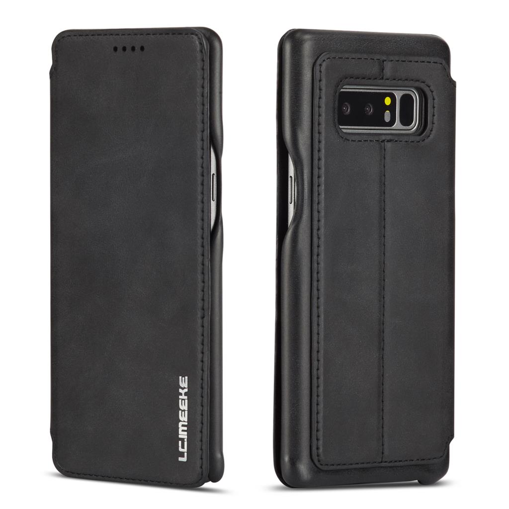 LC.imeeke Luxury Magnetic attraction flip cover case for Samsung Galaxy Note 8 N950F business holster retro Leather case simple: HongGu Black / Case add Glass Film