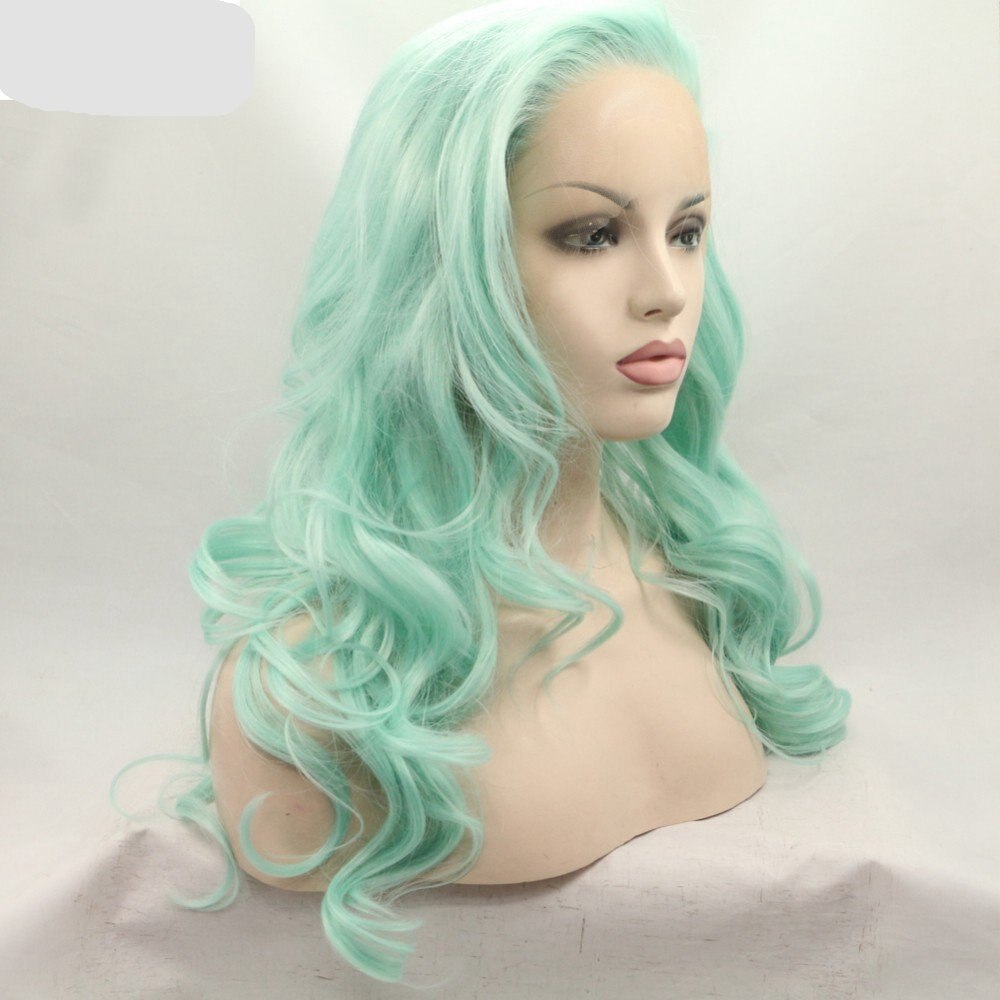 Long Wave Green Wig Heat Resistant Fiber Mint Green Lace Front Wigs for Women Synthetic Wigs for Cos Party