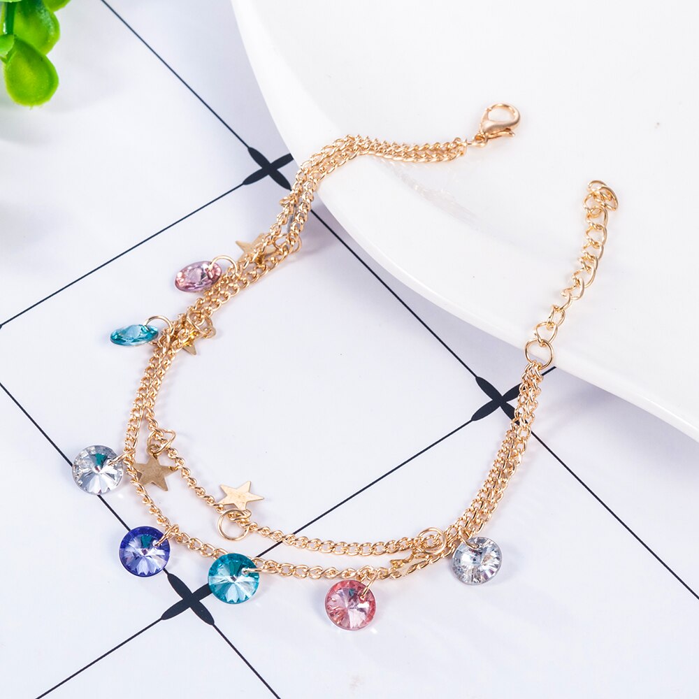 Conjunto de tobilleras estrella multicapa sencilla moderna para mujer, hecha a mano Vintage tobillera, pulsera para tobillo en la pierna, joyería para en la playa y el océano