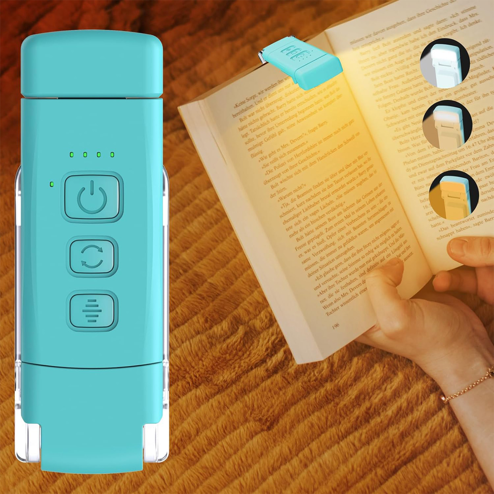 Luz de lectura de libros para lectura de cama, recargable, portátil, con Clip, luz de lectura LED, Mini lámpara de escritorio alimentada por USB regulable: green