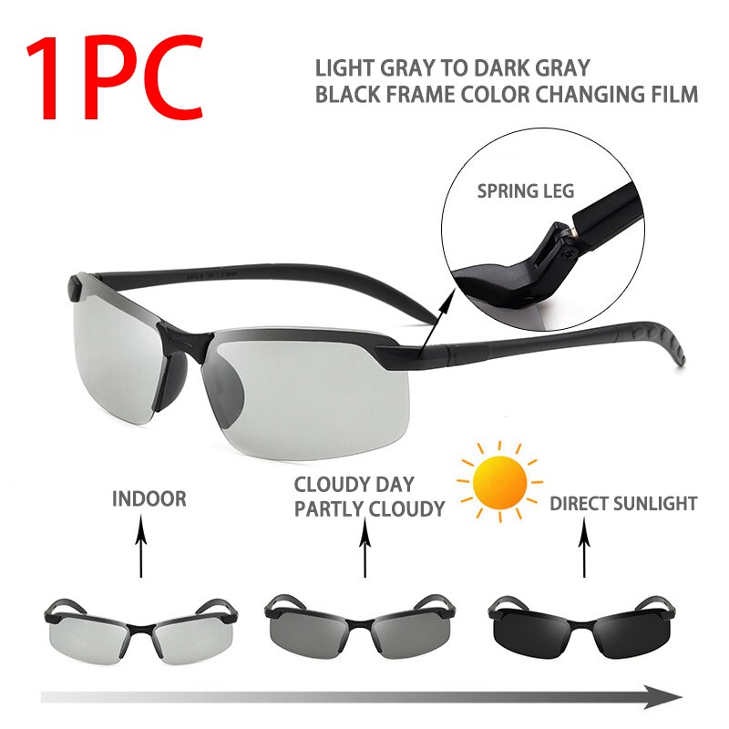Kantløse solbriller til mand kørsel polariserede mænd solbriller sikkerhed dag og nat fotokromisk nattesyn beskyttelsesbriller  uv400: Lysegrå til mørk a