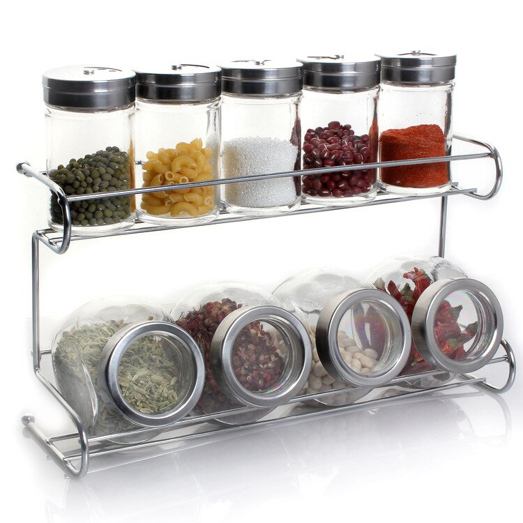 Kitchen products glass seasoning bottle set seasoning tank sealing tank seasoning box seasoning bottle shelf 10 sets: B section
