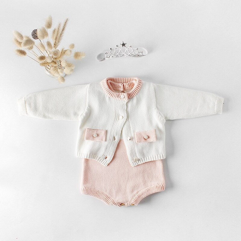 Winter Autumn Sweater Cardigan Coat Outwear Baby Infants Toddlers Girls Kids Children Knitwear Knit Long Sleeve Rompers S9813