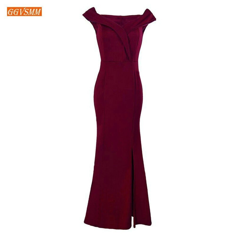 bourgogne sirène robes de demoiselle d'honneur longue pas cher robes de fête de mariage élastique Satin étage longueur Pageant femmes robe