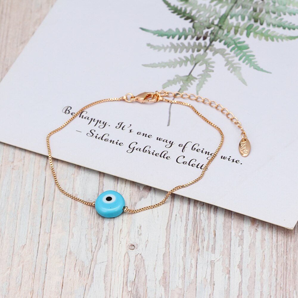 Lucky Eye Blue Turkish Evil Eye Charm Bracelet Gold Color Copper Chain Adjustable Bracelet for Women Girls Jewelry BE73