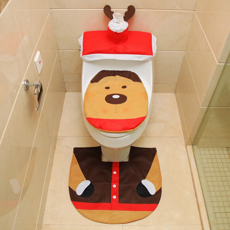 Juledekorationssæt til toilet toiletdæksel konturmåtte tæppe toiletpapir dispenser bad dekoration: D