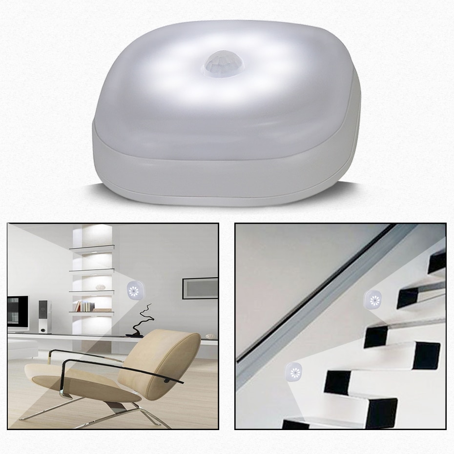 Led natlys magnetisk trådløs sensor lampe 10 leds pir bevægelsessensor lys automatisk tænd / sluk kabinet garderobe trapper vægbelysning