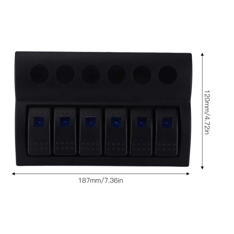 6 Gang Toggle Switch Long Service Life 6 Gang Rocker Switch Short Circuit Protection for 12‑24V Cars Buses Trucks Boats SUV