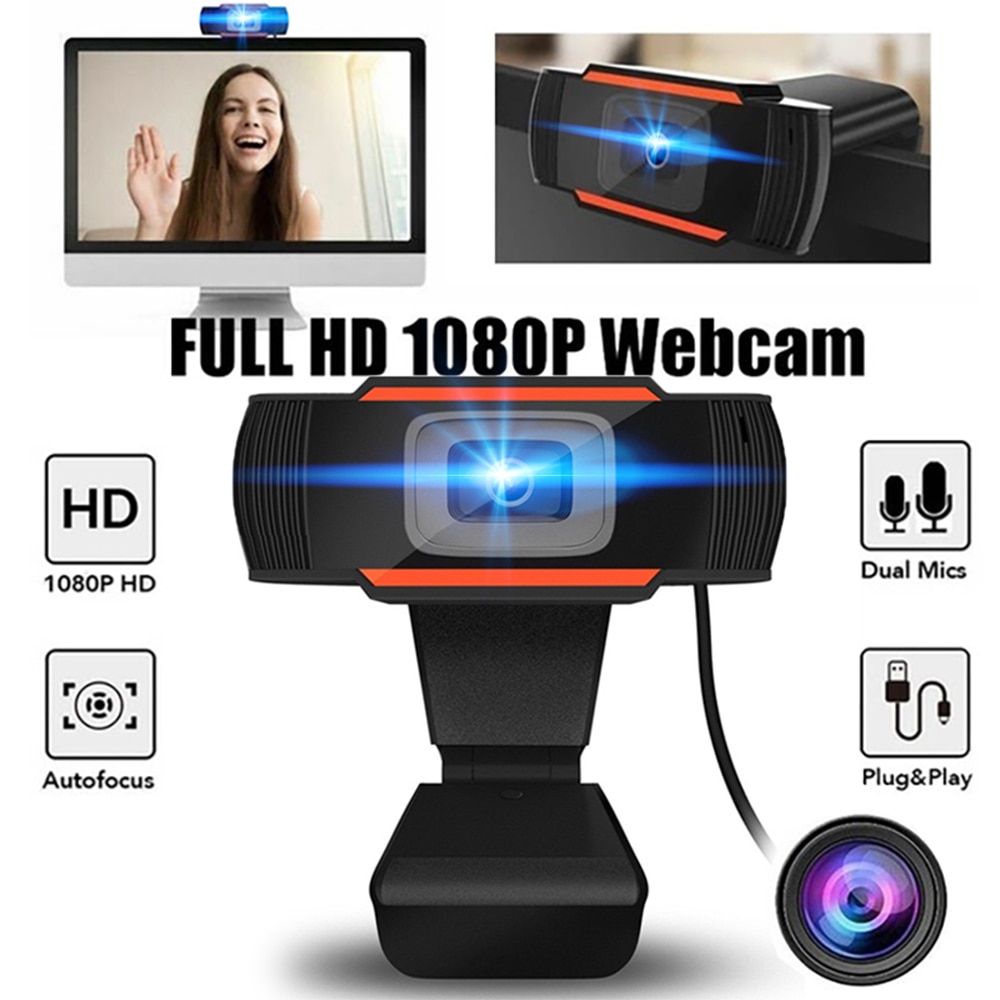Webcam HD 1080 px avec Microphone intégré, caméra web rotative pour diffusion d'émission en direct, vidéoconférence et téléconférence