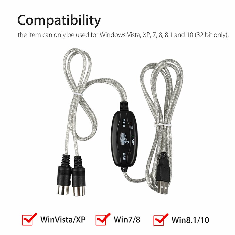 Mayitr 1Pc Black Midi Naar Usb Adapter Kabel Converter Muziek Keyboard