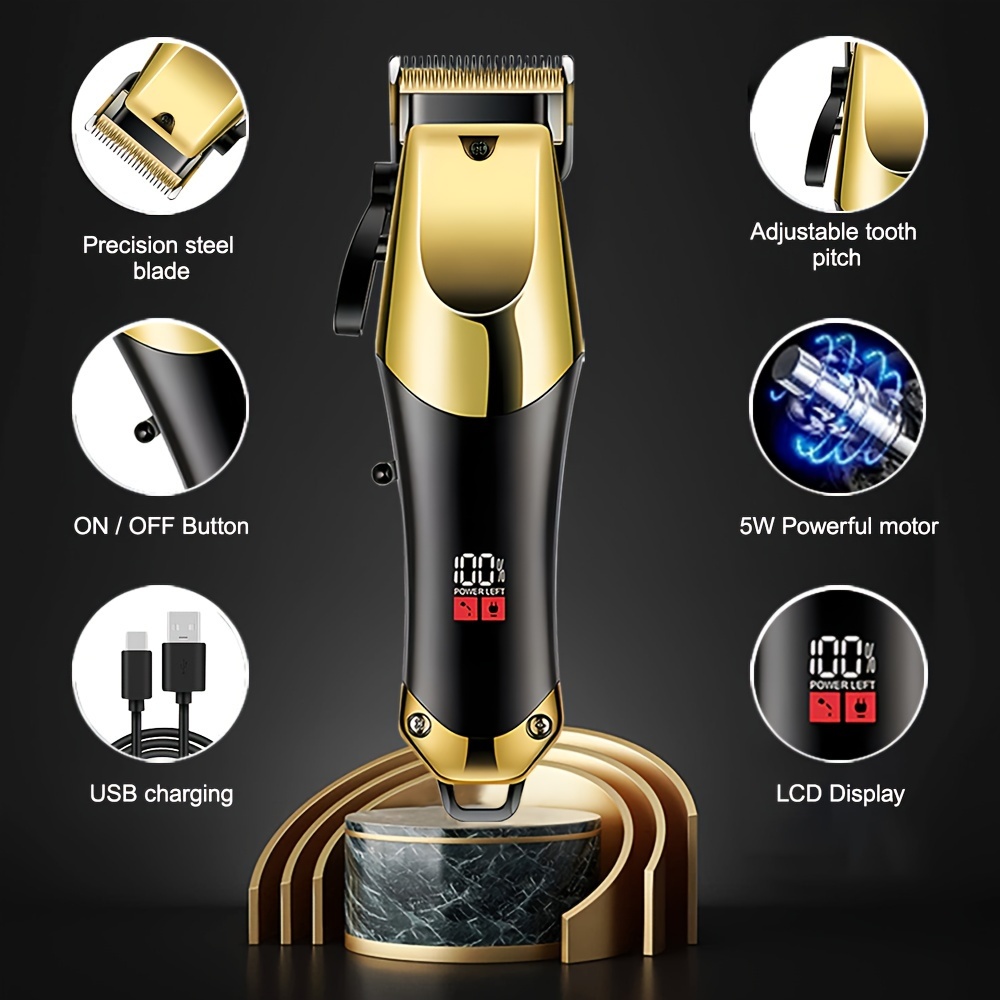 Pflegeset für Herren, 3-teiliges Set, goldene schwarze Haarschneidemaschine mit LCD-Display, wiederaufladbar über USB, 8 Führungskämme, Trimmer und Rasierer