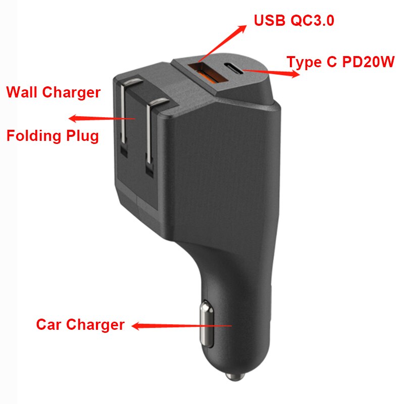 Tquq 20W Usb C Auto-oplader, 20W 2USB Auto Adapter Met Us Plug Wall Charger Voor Iphone 12, 12 Pro, 12 Pro Max, 12 Mini, Samsung